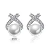 8mm/Piece Cross Design Sterling Silver Earring Stud Natural Freshwater Pearls Jewelry for Women Pearl Wedding Earrings S925 Anniversary Gift