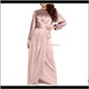 Casual Womens Clothing Apparel Drop Delivery 2021 Women Muslim Dress Soft Elegant Corset Arab Islamic Dubai Satin High Waist Abaya Long Sleev