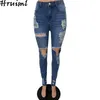 Woman Pants Placket with Zipper Selling Trousers Women Casual Button Skinny Fashion Hole Fringed Small Feet Jeans 210513