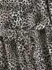 Платье для печати леопарда платье женщин с длинным рукавом MIDI платья поворота воротника пояса A-Line 210421