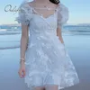 Summer Women Tulle Vintage Princess Butterfly Sexig Tunic Beach Dress 210415