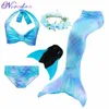 Flickor sjöjungfru svans för simning cosplay baddräkt barns gnistrande svans svimmbar kostym badkläder sätter med monofin y0913