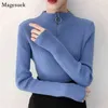 Fall Slim Turtleneck Women Sweater Thicken Solid Winter Bottoming Pullover Tops with Zip Clothes 10553 210512