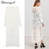 Streamgirl Femmes Long Cardigan Été Oversize Manches Longues Plage Dentelle Cardigan Blanc Femme Casual Kimono Cardigans Été 210421