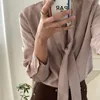 Chic Bow Women All Match Full Sleeves Solid Sale Vintage Streetwear Office Lady Shirts Elegance Blouses 210525