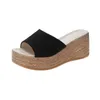 Plaża Casual Damskie Buty Lato Kobiety Wedge Flock Górna Platforma Wedge Mid Solid Rubber Sole Peep Toe Outdoor Whosale