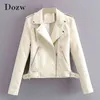 Femmes Veste à manches longues Manteau solide Faux Cuir Zipper Vestes de moto Turn Down Collier Streetwear Tops Femme 210515