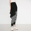 [EAM] 높은 탄성 허리 블랙 스플 라이어 된 격자 무늬 하렘 바지 느슨한 맞는 바지 여성 패션 봄 가을 1dd231801 210512