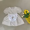 Koreanischer Stil Sommer Baby Mädchen Plaid lose Kurzarm Dresse Baumwolle Patchwork Lätzchen Prinzessin Kleider 210615