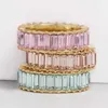 Aoteman Copper Rainbow Anel Colorido Multi Cor CZ Eternidade Baguette Dedo Ouro Anéis Mulheres Fêmeas Jóias Acessórios X0715