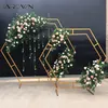 Dekorativa Blommor Kransar Jarown Smidesjärn Hexagonal Arch Frame Bröllop Steg Bakgrund Blomdekoration Hem Party Screen Decor