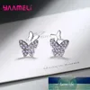 Stud 925 Sterling Silver Earrings Fashion Amethyst Purple Cubic Zircon Butterfly Ear Brinco Pendientes Wedding Party Jewelry