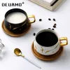 Tasses à café en céramique de marbre nordique de luxe tasses à café condensées café thé petit déjeuner tasses à lait soucoupe costume avec cuillère à vaisselle ensemble Ins 210804