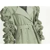 Twotwinstyle patchwork platse ruched windbreaker casual para mulheres lapela manga comprida alta cintura feminina trincheira feminina 210812