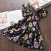 Neonate Vestito da principessa 2021 Nuova estate Bambina in chiffon Fiori Stampa Abbigliamento Volante senza maniche Vestito da festa per bambini G1026