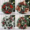 Flores decorativas grinaldas grinalda de natal artificial pinho cone vermelho berry decoração anel de videira bowknot porta pendurado