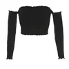 Women's T-Shirt Womens Off Shoulder Long Sleeve Bodycon Skinny Crop Top Slim Soft Ladies Tops T-Shirts Holiday Beach Party Club Clothes