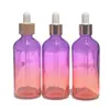 Bouteilles De Stockage Bocaux 10 Pcs 30 ml 50 ml 100 ml Compte-gouttes En Verre Avec Couvercles En Bambou Or Rose Bouchon Dégradé Rose Bouteille Pour Huile Essentielle Perfu