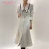 AELEGANTMIS Coreano Casual Elegante Retro Vestido Branco Mulheres Desligam-se Collar Feminino Cor Bloco Preto Vestidos Mujer 210607