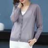 Cardigan lavorato a maglia sottile con scollo a V estivo Donna Cappotto a maniche lunghe solido allentato casual Basic Top monopetto di grandi dimensioni Donna 210522