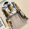 Autumn Retro Loose Casual Shirt Drape Oil Painting Print Chiffon Women Long Sleeve Top UK340 210507