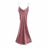 Sexig rosa silke klänning slim party kvinna sida split strapless vestidos mujer damer sundress 210421