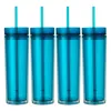 tazas de plástico transparente PS acrílico con paja de doble capa Botellas de oficina de moda 6 colores