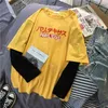 camisa impressa amarela coreana de t