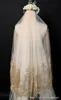 Bridal Veils Wedding Veil 2021 Fru Win Champagne Applique Twolayer Cathedral Luxury Bling med Comb F5008029