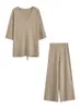 Breien vrouwelijke trui pantsuit voor vrouwen tweedelige set pullover V-hals lange mouw bandage top wijd beenbroek pak 210515