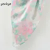 Tie-dye Print Sling Sexy Dress Romantic Women Backless Sleeveless Side Drawstring Asymmetric Satin Chiffon Summer 210514