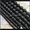 Loose Drop Delivery 2021 Many Size 4Mm Jewelry Making Round Natural Gemstone Beaded Stone Black Lava Beads Volcanic Rock Material Necklace Br