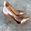 Nouvelle Mode Champagne À Talons Hauts Femmes Pompes 12cm Talon Mince Bout Pointu Brillant En Cuir Verni Dame Banquet Parti Chaussures Femme Robe Chaussures