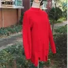 가을 패션 겨울 무릎 길이 스웨터 드레스 여성 작업 불규칙 캐주얼 회색 검정색 빨간색 XXL 니트 210416