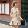 [EAM] Women Pleated Split Joint Elegant Cake Dress Round Neck Long Sleeve Loose Fit Fashion Spring Autumn 1D135 21512