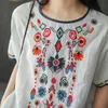 T-shirt brodé coton et chanvre haut été version coréenne des femmes à manches courtes littérature art loisirs pull chemises 210623