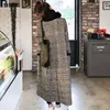 Ins fashion Winter Autumn Women gray Office Lady Long Houndstooth Coats Loose Oversized Wool Blend Casual Warm overCoat 210520