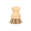 Round Wood Brush Handle Pot Dish Household Sisal Palm Bamboo Kitchen Chores Rub Cleaning Brushes LLE11970