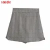 Tangada mulheres elegante xadrez impressão saia shorts volta zipper bolsos feminino retrô casual shorts pantalones 4m125 210609