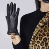 Luxus Metallschloss Frauen Schaffell Touchscreenhandschuhe Winter Warm Samt Settgezeichnet Echte Lederhandschuhe Weibliche Schwarzer Handschuh S2802 220112