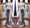 Silver Maternity Cocktail Party Dresses Sexig Deep V Neck Long Sleeve Mermaid aftonklänningar Brudmottagning bär BC9582