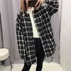 Mode Quaste Oversize Plaid Jacke Frauen Wintermantel lässig Langarm Tweed Damen Oberbekleidung 210521