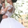 Långärmad prinsessa bröllopsklänningar vestidos de noiva domstol tåg vintage stil applikation organza spets brudklänningar boll klänning cust7209768