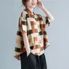 Oversized Mulheres de algodão Linho Casual Camisas Nova Verão Estilo Simples Manta Vintage Solto Feminino Manga Curta Tops S3525 210412