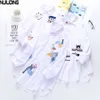 Primavera Mulheres Dos Desenhos Animados Bordado Blusa Camisa Manga Longa Lady White Office Tops Plus Size Algodão 210514