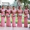 Afrikanische Meerjungfrau Brautjungfernkleider Sheer Neck Cap Sleeves Hochzeitsgast Kleid Robe Mädchen Plus Size Trauzeugin Kleider