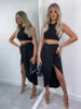 Chronstyle zomer twee stuk sets vrouwelijke sexy tanks crop tops zij gesplitst lange maxi rok strand clubwear partij elegante outfits x0709