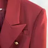 Damenanzüge-Blazer, HOCHWERTIGE 2021 Est Designer-Blazer, klassische, zweireihige, schmal sitzende Jacke mit Löwenknöpfen, Burgunderrot