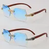 New Metal Micropaved Diamond Set Rimless womens Men Sunglasses Wood Sun glasses Male and Female Wooden Frame with 18K Gold UV400 2545243