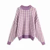 Evfer Women Casual Winter Warm Loose Knitted Pullover Sweater Female Fashion O-neck Long Sleeve Oversize Plaid Sweater Tops Chic Y1110